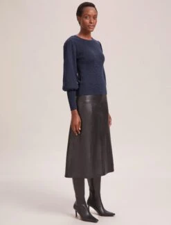 Eva Wool Crew Neck Jumper - Denim Blue -Cefinn Clothing Store AU23 K88 EVA DENIMBLUE LS 41406