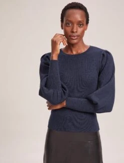 Eva Wool Crew Neck Jumper - Denim Blue -Cefinn Clothing Store AU23 K88 EVA DENIMBLUE LS 41419