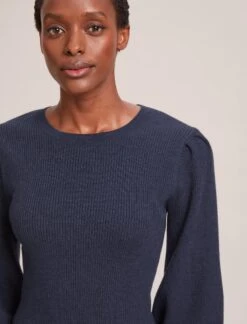 Eva Wool Crew Neck Jumper - Denim Blue -Cefinn Clothing Store AU23 K88 EVA DENIMBLUE LS 41450