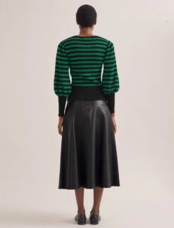 Eva Wool Crew Neck Jumper - Black Emerald Green Stripe -Cefinn Clothing Store AU23 K88 EVA EMERALDBLACKSTRIPE SK119 TIANA BLACK 571