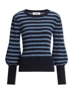 Eva Wool Crew Neck Jumper - Navy Pale Blue Stripe -Cefinn Clothing Store AU23 K88 EVA NAVYPALEBLUESTRIPE CO