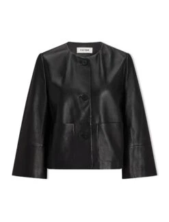Leah Leather Cropped Jacket - Black -Cefinn Clothing Store AU23 LEAH JK50 BLACK CO