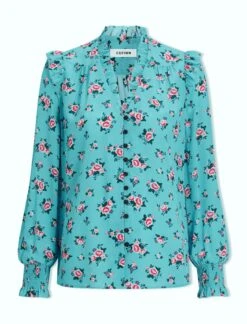 Stella Silk Shirt - Mint Posy Print -Cefinn Clothing Store AU23 S46 STELLA MINTPOSYPRINT CO