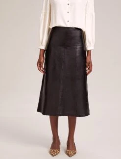 Tiana Leather Midi Skirt - Black 9 Tiana Leather Midi Skirt - Black -Cefinn Clothing Store AU23 SK119 TIANA BLACK LS 41814