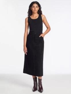 Shona Corduroy A Line Midi Skirt - Black -Cefinn Clothing Store AU23 SK165 SHONA BLACK LS 286