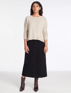 Shona Corduroy A Line Midi Skirt - Black -Cefinn Clothing Store AU23 SK165 SHONA BLACK LS 333