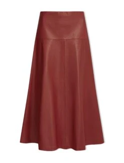 Sierra Leather A Line Maxi Skirt - Red -Cefinn Clothing Store AU23 SK166 SIERRA RED CO