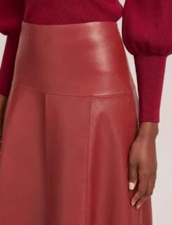 Sierra Leather A Line Maxi Skirt - Red -Cefinn Clothing Store AU23 SK166 SIERRA RED LS 40804