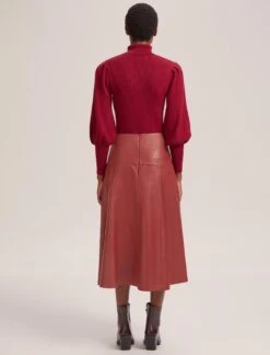 Sierra Leather A Line Maxi Skirt - Red -Cefinn Clothing Store AU23 SK166 SIERRA RED LS 40815