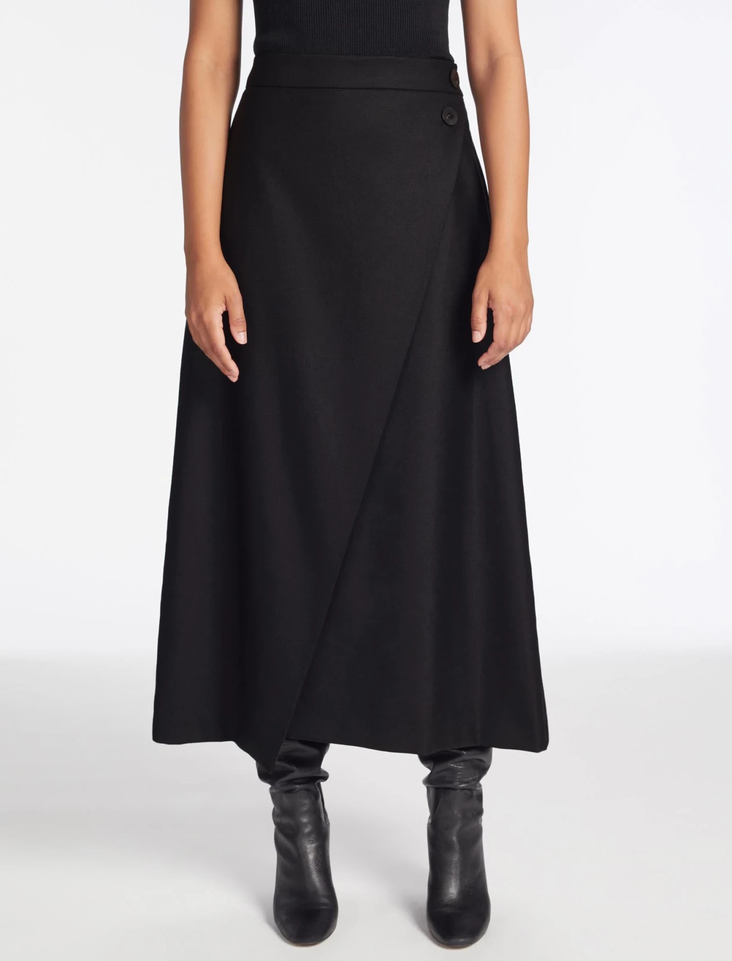 Layla Wool Maxi Wrap Skirt - Black 6 Layla Wool Maxi Wrap Skirt - Black - Image 4