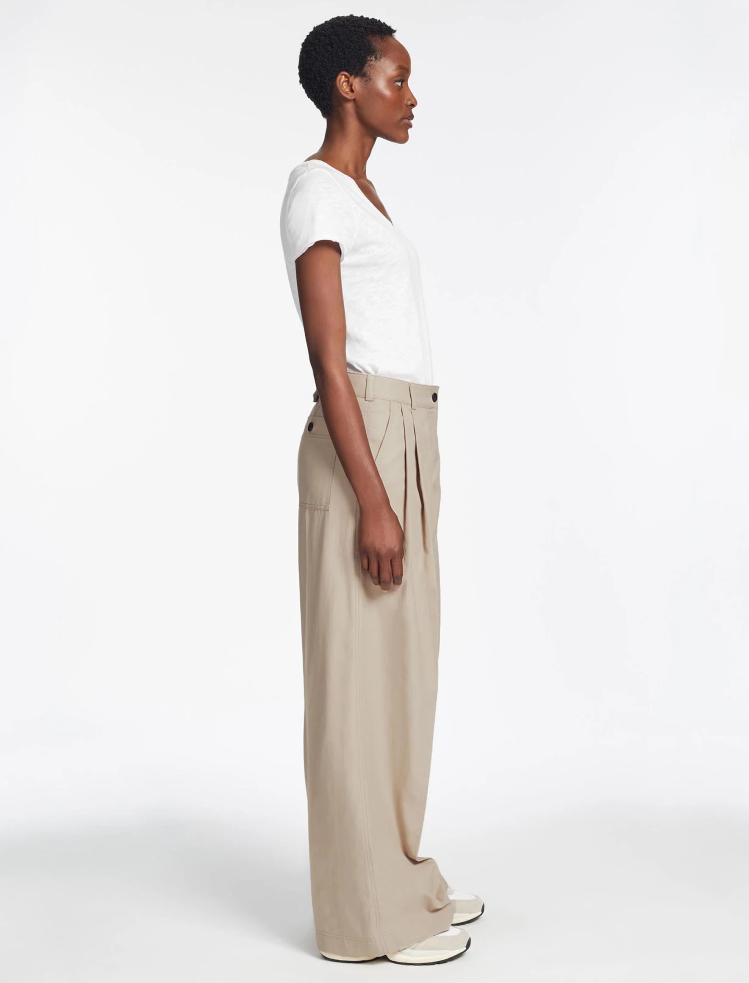 Tamara Cotton Twill Wide Leg Trouser - Beige 3 Tamara Cotton Twill Wide Leg Trouser - Beige