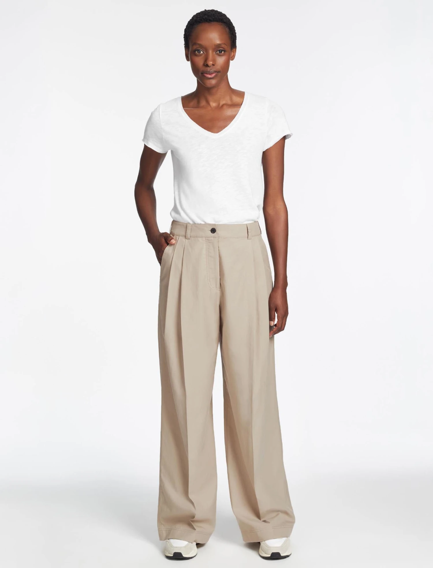 Tamara Cotton Twill Wide Leg Trouser - Beige 4 Tamara Cotton Twill Wide Leg Trouser - Beige - Image 2
