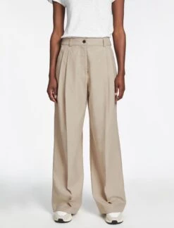 Tamara Cotton Twill Wide Leg Trouser - Beige 12 Tamara Cotton Twill Wide Leg Trouser - Beige -Cefinn Clothing Store AU23 TR579 TAMARA BEIGE 1844