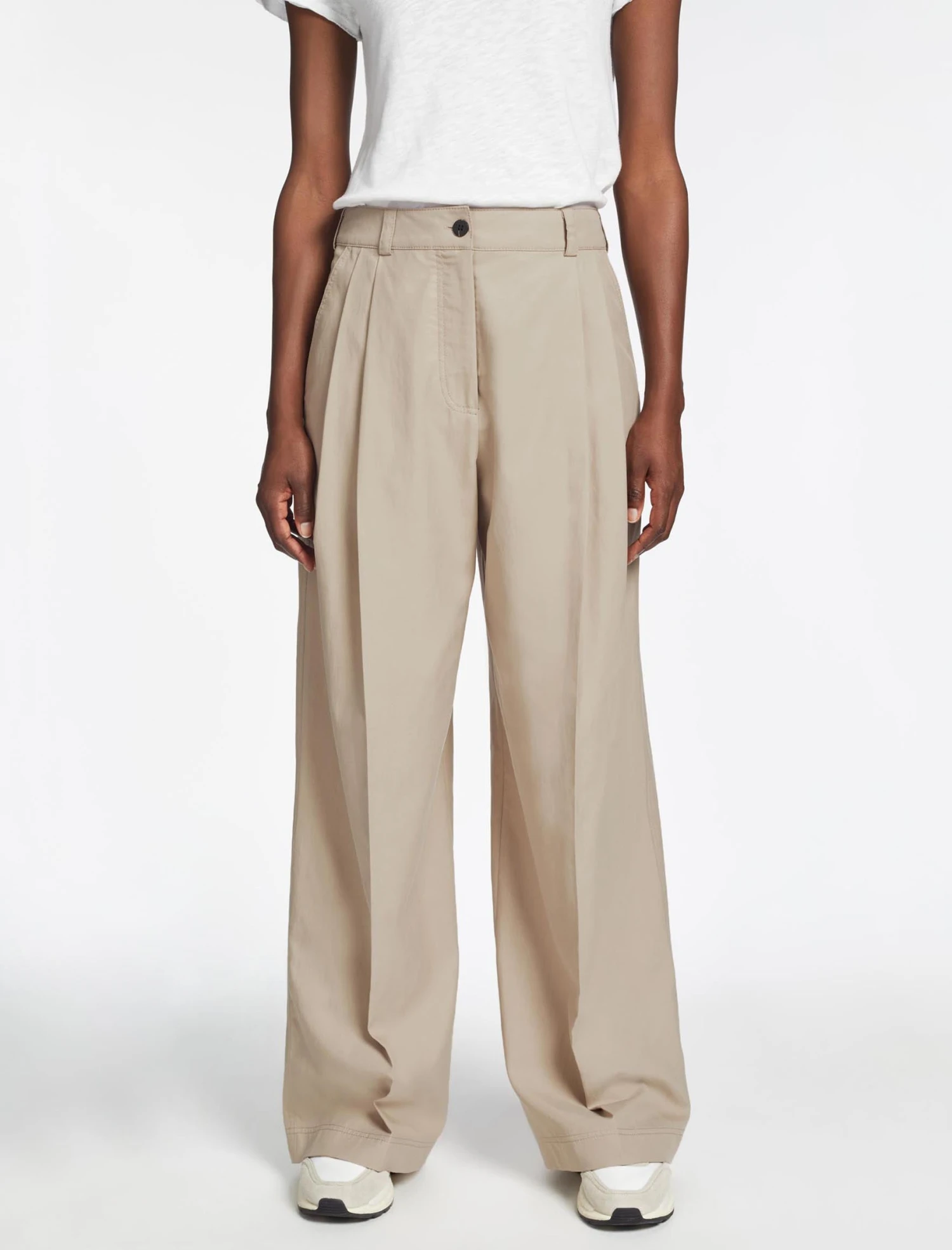 Tamara Cotton Twill Wide Leg Trouser - Beige 6 Tamara Cotton Twill Wide Leg Trouser - Beige - Image 4