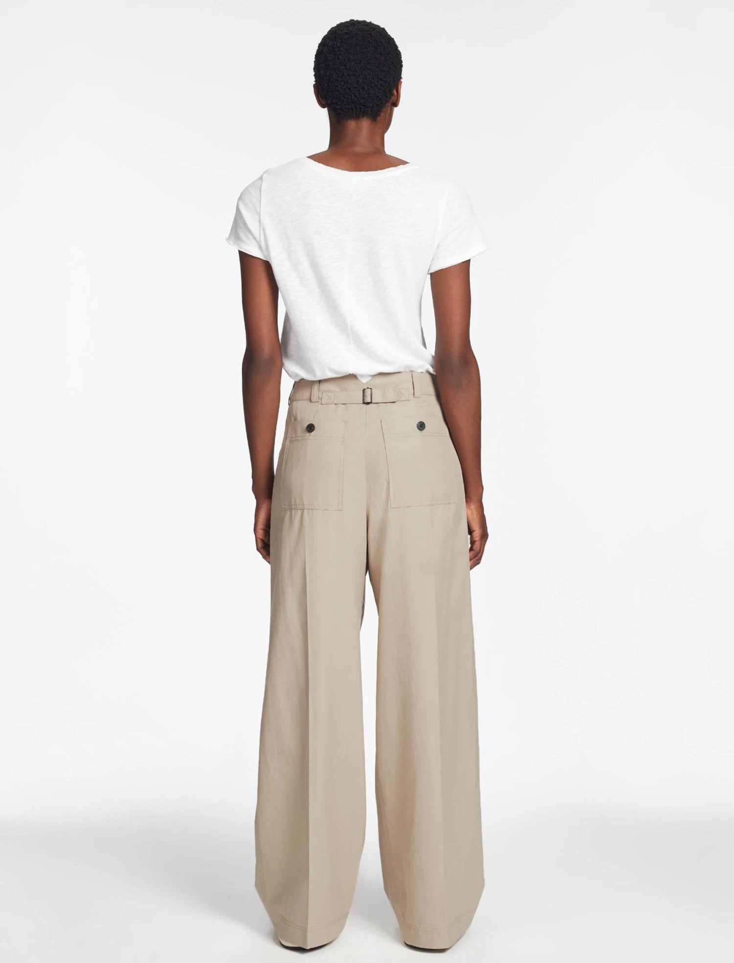 Tamara Cotton Twill Wide Leg Trouser - Beige 8 Tamara Cotton Twill Wide Leg Trouser - Beige - Image 6