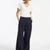 Tamara Cotton Twill Wide Leg Trouser - Navy -Cefinn Clothing Store AU23 TR79 TAMARA NAVY LS 14551