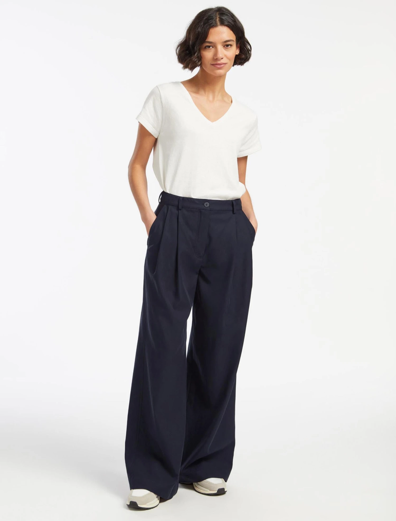 Tamara Cotton Twill Wide Leg Trouser - Navy 3 Tamara Cotton Twill Wide Leg Trouser - Navy