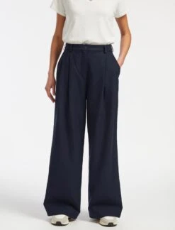 Tamara Cotton Twill Wide Leg Trouser - Navy 11 Tamara Cotton Twill Wide Leg Trouser - Navy -Cefinn Clothing Store AU23 TR79 TAMARA NAVY LS 14563