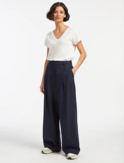 Tamara Cotton Twill Wide Leg Trouser - Navy 12 Tamara Cotton Twill Wide Leg Trouser - Navy -Cefinn Clothing Store AU23 TR79 TAMARA NAVY LS 14594