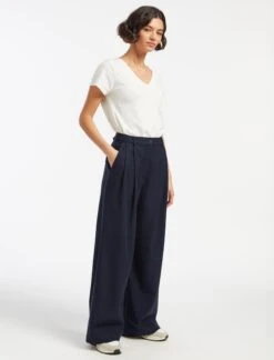 Tamara Cotton Twill Wide Leg Trouser - Navy 13 Tamara Cotton Twill Wide Leg Trouser - Navy -Cefinn Clothing Store AU23 TR79 TAMARA NAVY LS 14598