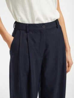 Tamara Cotton Twill Wide Leg Trouser - Navy 14 Tamara Cotton Twill Wide Leg Trouser - Navy -Cefinn Clothing Store AU23 TR79 TAMARA NAVY LS 14603