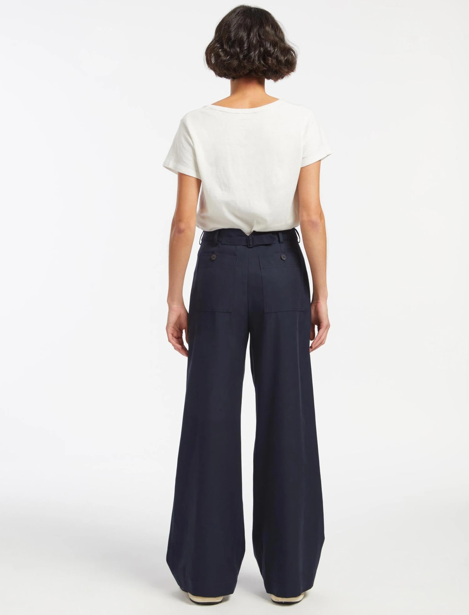 Tamara Cotton Twill Wide Leg Trouser - Navy 4 Tamara Cotton Twill Wide Leg Trouser - Navy - Image 2