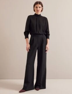 Riley Funnel Neck Blouse - Black -Cefinn Clothing Store AU24 B6 RILEY BLACK LS 23952