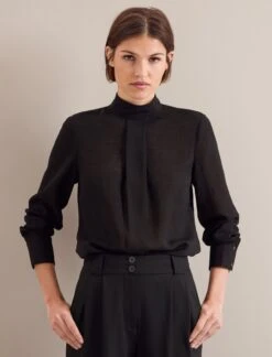 Riley Funnel Neck Blouse - Black -Cefinn Clothing Store AU24 B6 RILEY BLACK LS 24059