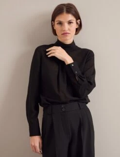 Riley Funnel Neck Blouse - Black -Cefinn Clothing Store AU24 B6 RILEY BLACK LS 24101