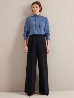 Riley Funnel Neck Blouse - Cornflower Blue -Cefinn Clothing Store AU24 B6 RILEY CORNFLOWERBLUE LS 24349