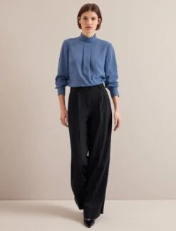 Riley Funnel Neck Blouse - Cornflower Blue -Cefinn Clothing Store AU24 B6 RILEY CORNFLOWERBLUE LS 24364