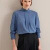 Riley Funnel Neck Blouse - Cornflower Blue -Cefinn Clothing Store AU24 B6 RILEY CORNFLOWERBLUE LS 24483