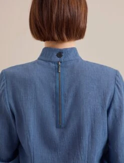 Riley Funnel Neck Blouse - Cornflower Blue -Cefinn Clothing Store AU24 B6 RILEY CORNFLOWERBLUE LS 24484