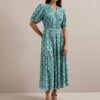 Olive Cotton Blend Midi Dress - Green Ditsy Carnation Print -Cefinn Clothing Store AU24 D648 OLIVE GREEN DITSY CARNATION PRINT 2733
