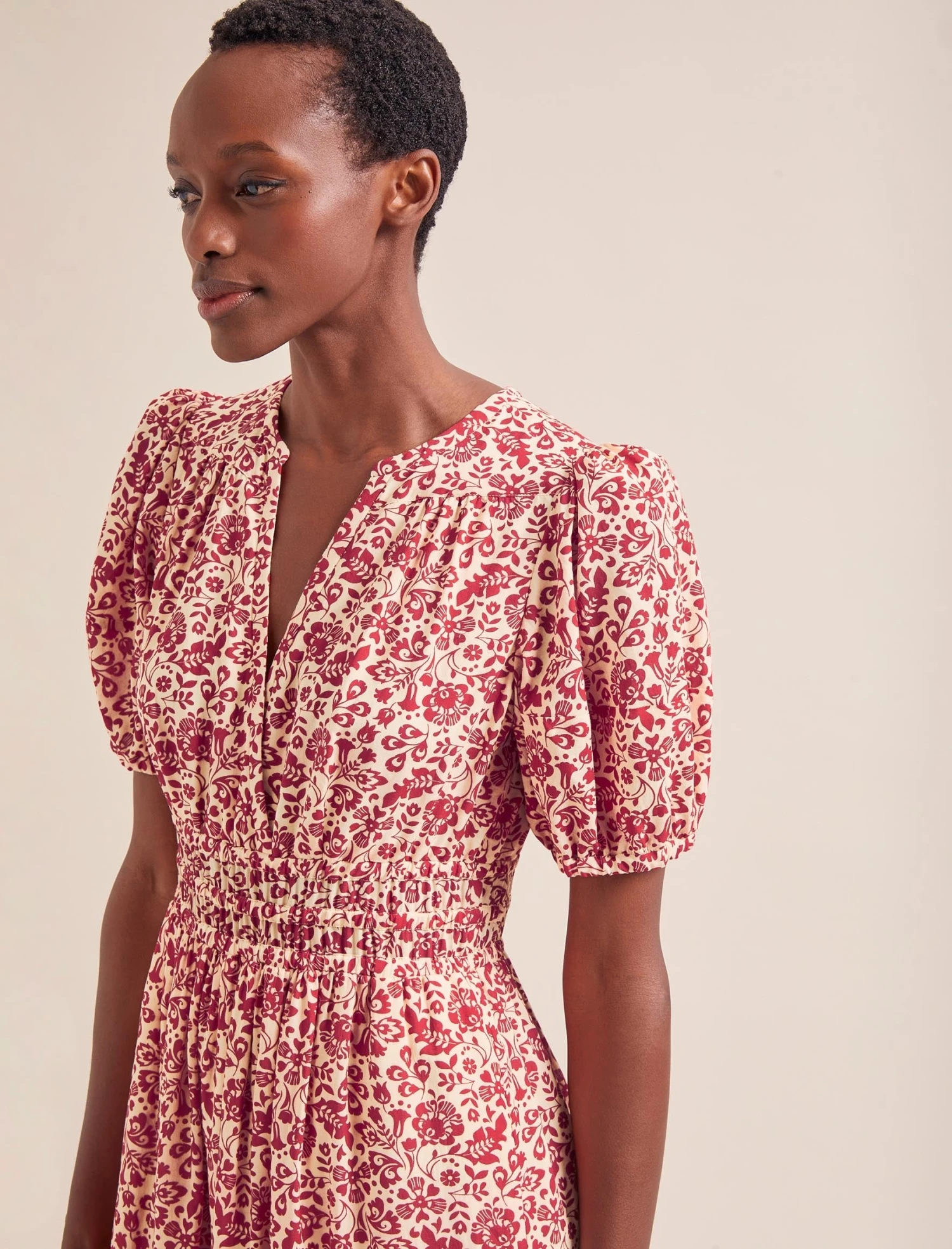 Olive Cotton Blend Midi Dress - Red Mono Floral Print 4 Olive Cotton Blend Midi Dress - Red Mono Floral Print - Image 2