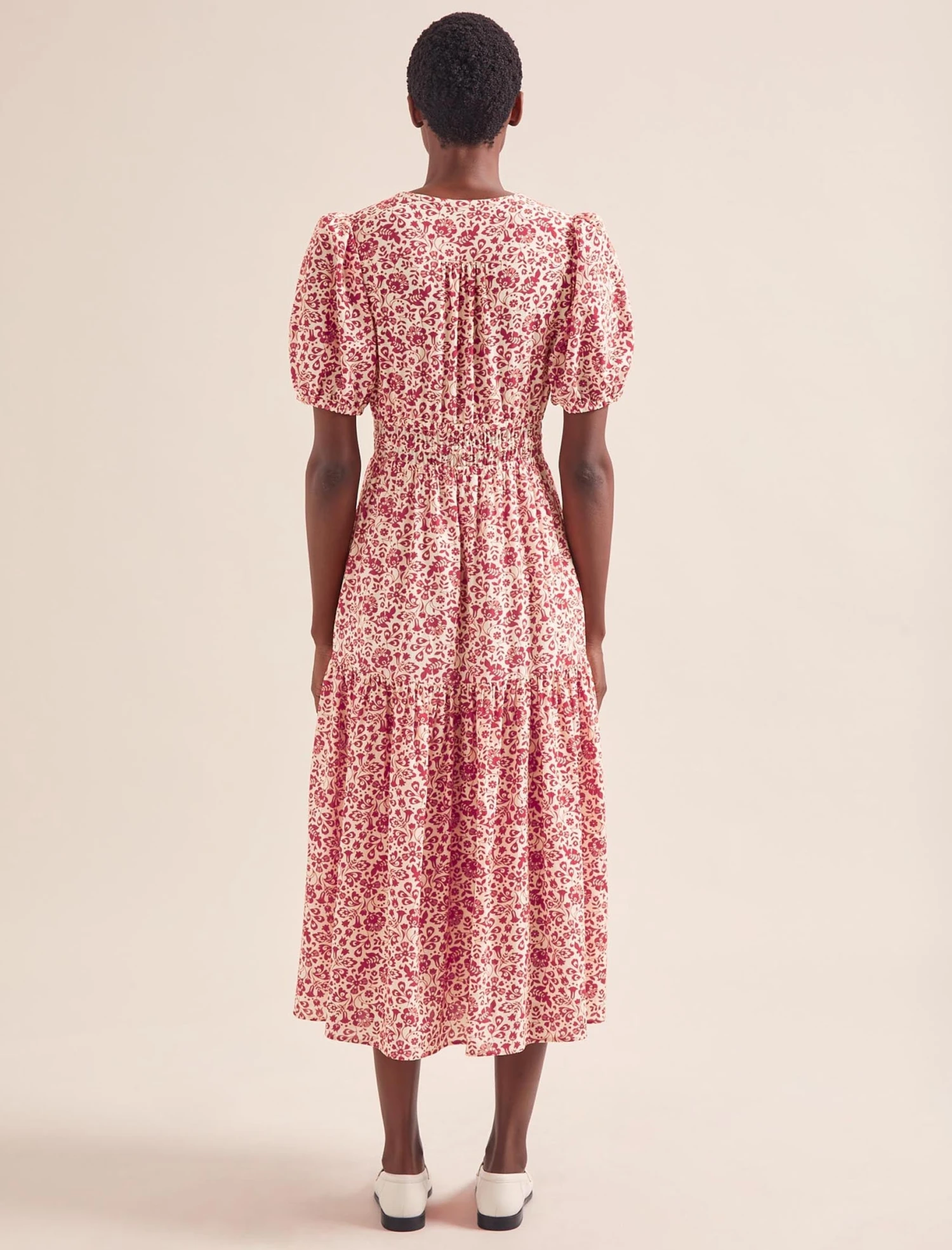 Olive Cotton Blend Midi Dress - Red Mono Floral Print 7 Olive Cotton Blend Midi Dress - Red Mono Floral Print - Image 5