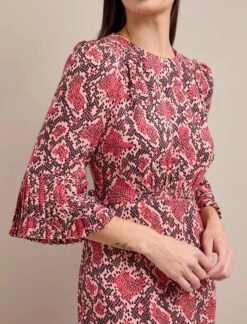 Tibi Maxi Dress - Pink Snakeskin Print -Cefinn Clothing Store AU24 D653 TIBI PINKSNAKESKINPRINT LS 1309