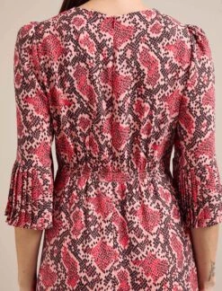 Tibi Maxi Dress - Pink Snakeskin Print -Cefinn Clothing Store AU24 D653 TIBI PINKSNAKESKINPRINT LS 1314