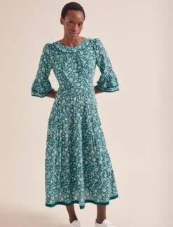 Elodie Cotton Blend Maxi Dress - Green Ditsy Carnation Print 12 Elodie Cotton Blend Maxi Dress - Green Ditsy Carnation Print -Cefinn Clothing Store AU24 D654 ELODIE GREENDITSYCARNATIONPRINT LS 20494