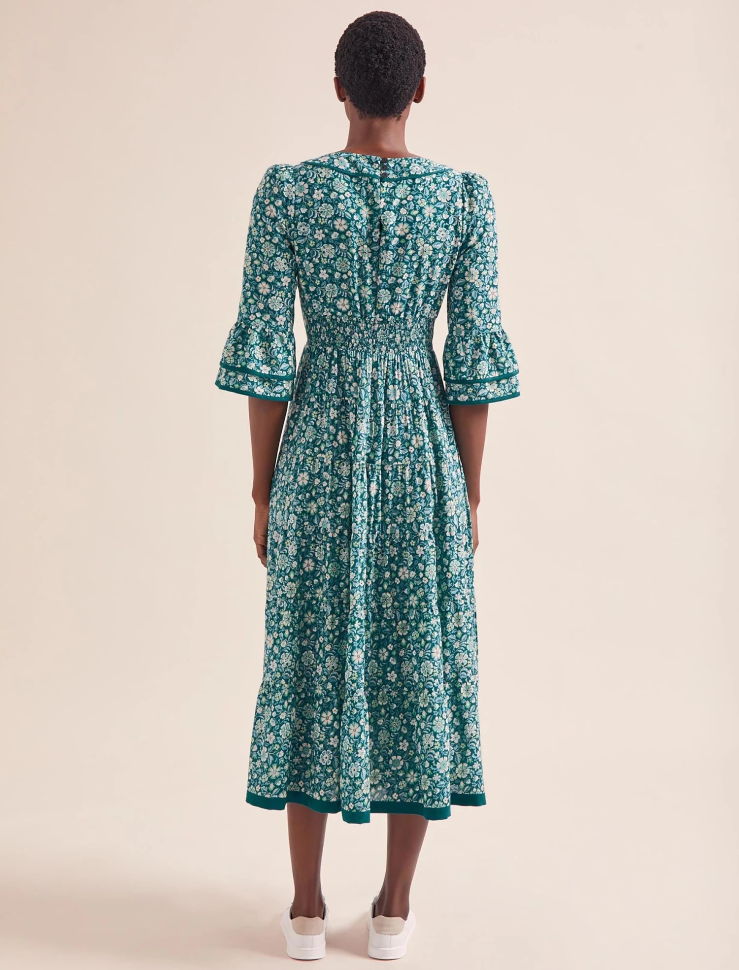 Elodie Cotton Blend Maxi Dress - Green Ditsy Carnation Print 8 Elodie Cotton Blend Maxi Dress - Green Ditsy Carnation Print - Image 6
