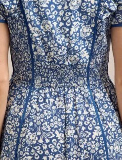 Maeve Cotton Blend Maxi Dress - Blue Mono Floral Print -Cefinn Clothing Store AU24 D657 MAEVE BLUEMONOFLORALPRINT LS 1401