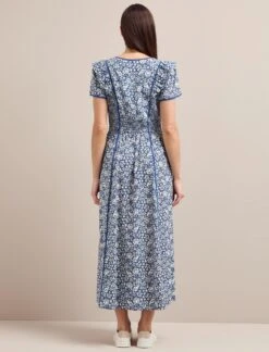 Maeve Cotton Blend Maxi Dress - Blue Mono Floral Print -Cefinn Clothing Store AU24 D657 MAEVE BLUEMONOFLORALPRINT LS 1403