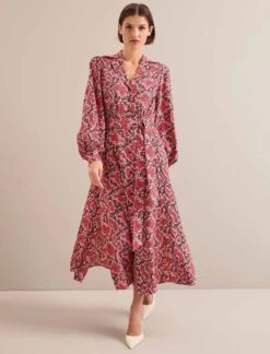Odette Maxi Dress - Pink Snakeskin Print -Cefinn Clothing Store AU24 D661 ODETTE PINKSNAKESKINPRINT LS 25498