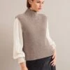 Janie Cashmere Blend Funnel Neck Sleeveless Jumper - Taupe -Cefinn Clothing Store AU24 K156 JANICE TAUPE 1056