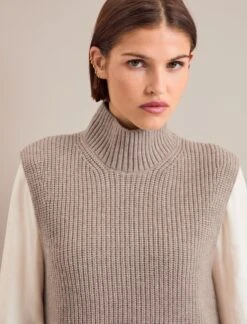 Janie Cashmere Blend Funnel Neck Sleeveless Jumper - Taupe -Cefinn Clothing Store AU24 K156 JANICE TAUPE 1067