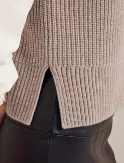 Janie Cashmere Blend Funnel Neck Sleeveless Jumper - Taupe -Cefinn Clothing Store AU24 K156 JANICE TAUPE 1076