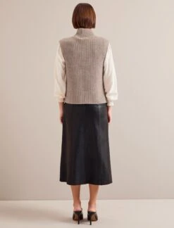 Janie Cashmere Blend Funnel Neck Sleeveless Jumper - Taupe -Cefinn Clothing Store AU24 K156 JANICE TAUPE 1102