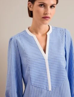 Sadie Organic Cotton Shirt - Wide Stripe Blue White -Cefinn Clothing Store AU24 S93 SADIE WIDESTRIPEBLUEWHITE LS 1521