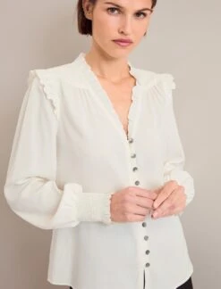 Stella Silk Shirt - Cream -Cefinn Clothing Store AU24 S95 STELLA CREAM LS 0868