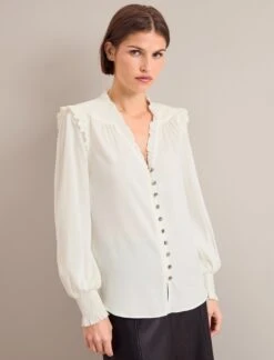 Stella Silk Shirt - Cream -Cefinn Clothing Store AU24 S95 STELLA CREAM LS 0877